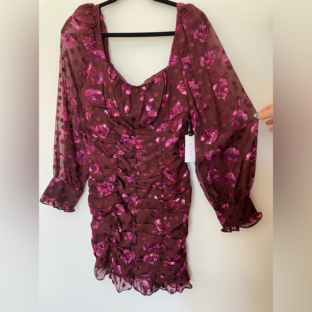 ASTR Rosalee Floral Ruched Burnout mini dress